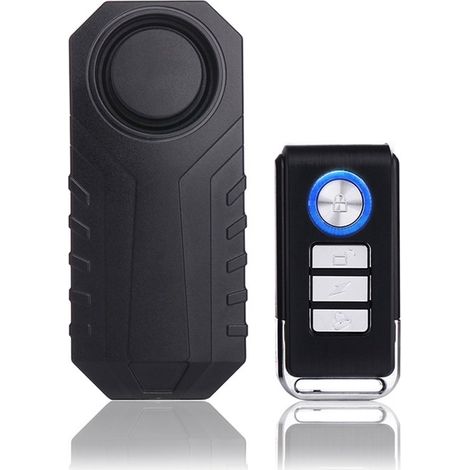 Allarme a vibrazione senza fili con telecomando – 113 dB, 3 livelli di volume e 3 suoni, per biciclette, porte e finestre (1/2)
