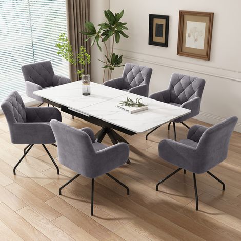Set di 6 sedie da pranzo imbottite in velluto grigio scuro, 85 cm (1/5)