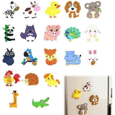 20 patchs mignons en forme d'animal en adhésif pour réfrigérateur- patchs amusants pour enfants en 3D- décoration éducative pour la maison- l'école et le Bureau (20 PCS) (1/4)