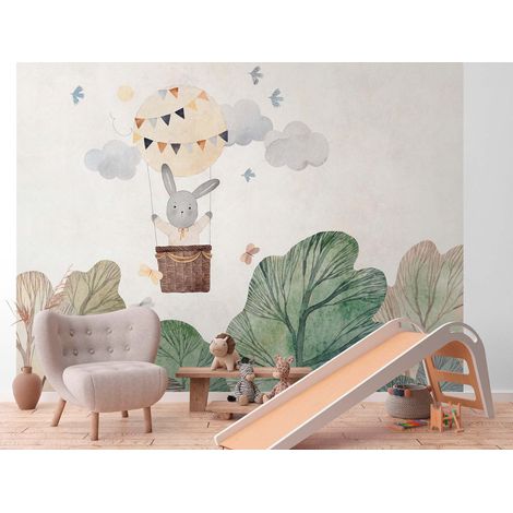 Papier peint intissé Animaux Beige, Marron, Vert - 3,71 x 2,8 m (1/4)
