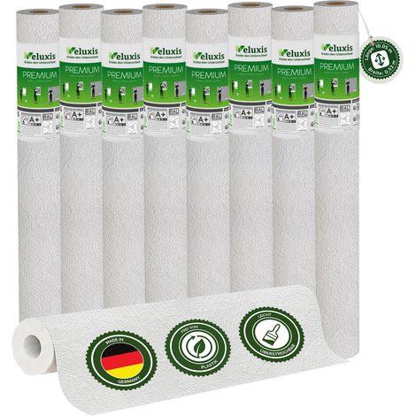 Veluxis® Premium Vliestapete 10,05 m x 0,53 m (Feine Körnerstruktur, 8er-Set) – hochwertiges Renoviervlies für gleichmäßige Wände rissüberbrückend & extrem blickdicht – Made in Germany