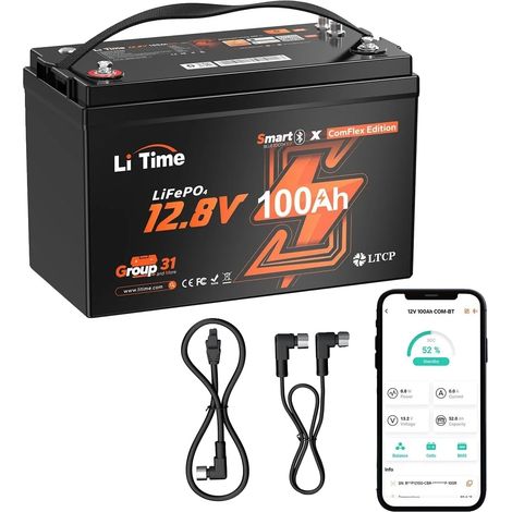 Batterie Lithium, BMS 100A, Compatibilité Bluetooth, Protection contre les basses températures, noir (1/5)