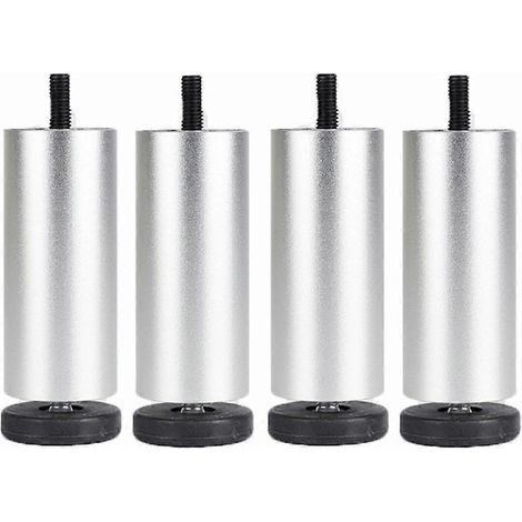 Quatre patins de rehausse de pieds de meubles de 8 cm, adaptés aux machines à laver/réfrigérateurs/canapés/armoires, argentés. (1/5)