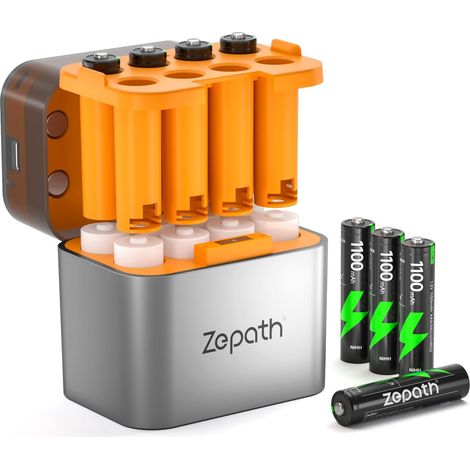 Chargeur hybride Li-ion/NI-MH avec 8 piles AAA rechargeables Ni-MH, 1100 mAh, piles AAA 1,2 V, 8 chargeurs pour piles AA/AAA, boîte de rangement intégrée à LED (1/5)