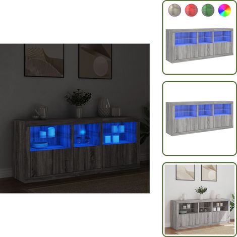 Credenza con ante - vidaXL Credenza con Luci LED Grigio Sonoma 162x37x67 cm - Credenza da corridoio