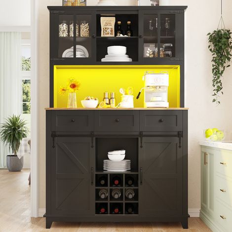 Meuble de cuisine (105 x 38,4 x 180 cm), armoire haute avec étagères réglables, buffet avec éclairage led et couleurs de lumière. (1/5)