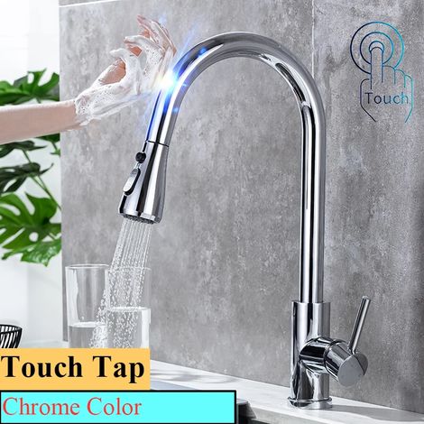 (touch-chrome-G1/2)Robinet mitigeur de cuisine tactile Shenducs - Amélioration de l'habitat - Robinet d'eau chaude et froide extractible - Robinet de cuisine tactile à capteur sensible (1/5)