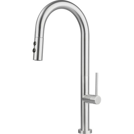 Miscelatore per lavello cucina in acciaio inox spazzolato doccia estraibile dual spray Deante OLFATO BQOF72M Acciaio Spazzolato (1/5)