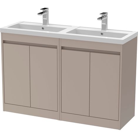 Chartley Contemporary Floor Standing 4 Door Vanity Basin Unit, Polymarble Basin, 1200mm, Taupe (1/4)