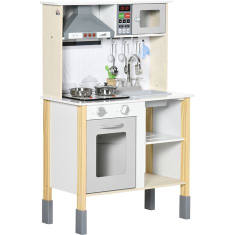 Cuisine en bois avec hauteur réglable Lumière et sons 60x30,5x93,2 cm Blanc pour enfants +3 ans (1/5)