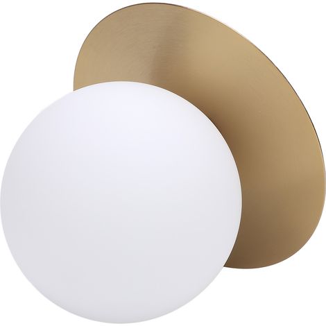 Applique murale boule design moderne interieur salon chambre couloir compatible ampoule G9 abat-jour verre blanc laiteux base metal or brossé sans ampoule (1/5)