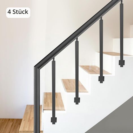 Quadratische Geländerpfosten, 4-teilig Treppengeländer Innen, 90 cm Seitlich Montiert, Verstellbar bis 43°, Stabile Sicherheitsgeländer für Treppe, Balkon, Flur, ohne Querstreben (Schwarz) (1/5)