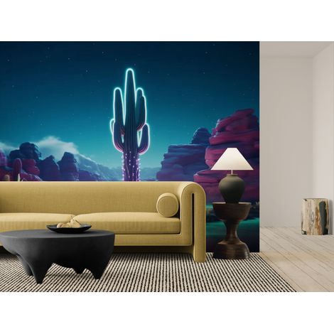 papier peint paysage - cactus néon - 150 x 250 cm (1/2)