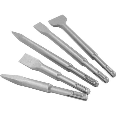 Set di scalpelli piatti/a punta SDS Plus - 5 pezzi per martello rotativo elettrico per rompere piastrelle/cemento/muratura (1/4)
