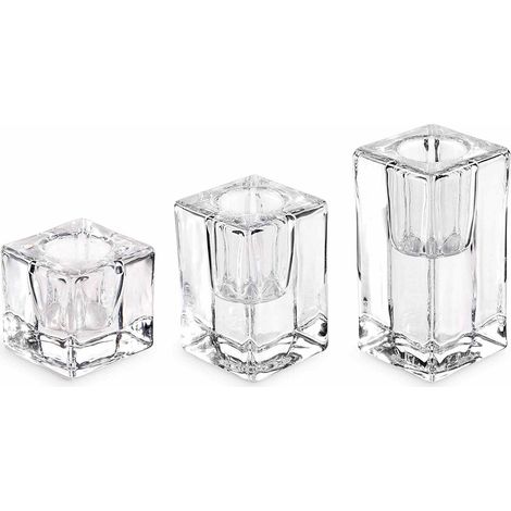 Portacandela in vetro trasparente con base quadrata, set da 3 pezzi, Grande: cm 4 x 4 x 8 H