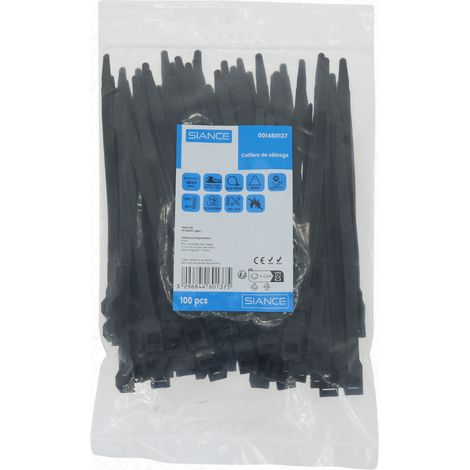 100 COLLIERS DE FIXATION NOIRS 9 X 180 MM CONVIENT Pr DES DIAMETRES DE 20 A 40MM - RESISTANCE 400N