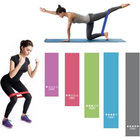 Lot de 5 bandes de résistance multicolores, idéales pour le yoga, le fitness, le renforcement musculaire et la rééducation. (1/5)