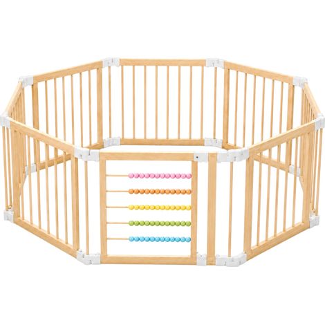 Box Gioco GINGER HOME in Legno per Bambini, 8 Pannelli con Cancello, Busy Board e Chiusura di Sicurezza, 140×140×61 cm (1/5)