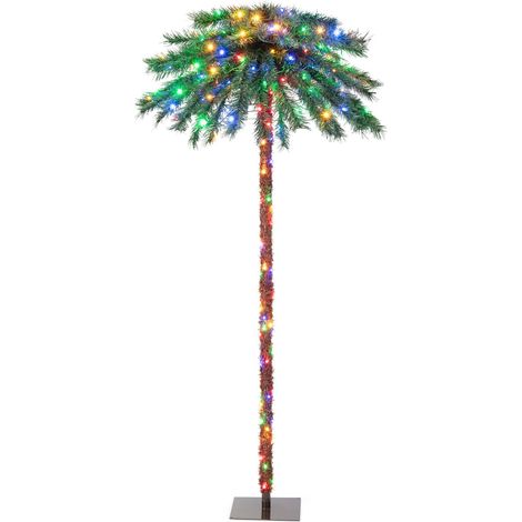 COSTWAY Palmier Artificiel de 183 cm, 64 Branches en PVC et 210 Lumières LED à 4 Couleurs, Arbre de Pré-Éclairé pour Noël, Arbre de Décoration de Noël pour Maison, Bureau et Carnaval (1/5)