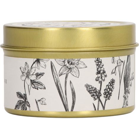 Bougie parfumée aux huiles essentielles de plantes naturelles, cire de soja, en boîte métallique dorée, 70 g, jacinthe des bois