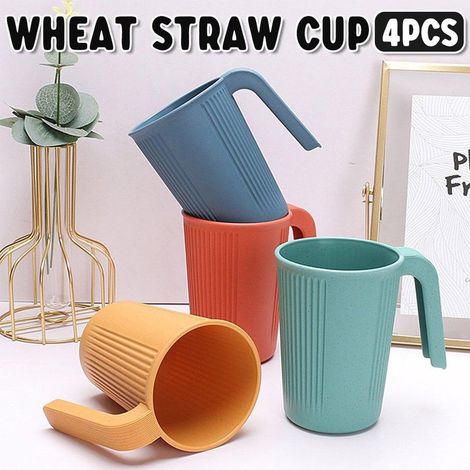 Set mit 4 wiederverwendbaren Strohhalmbechern mit Henkel für den Heimgebrauch, ideal für Kaffee und Tee. (1/5)