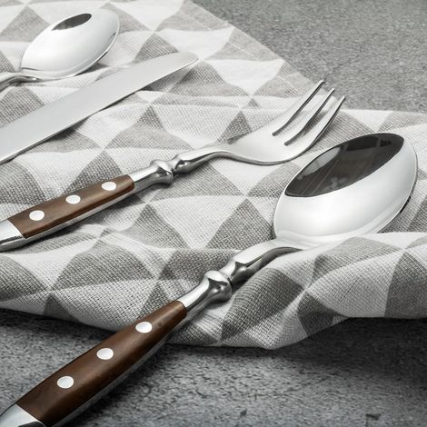 Juego de cubiertos de acero inoxidable, estilo vintage, cuchillo para carne, tenedor y cuchara, juego de cuatro piezas para hoteles y restaurantes occidentales - mango marrón (1/2)