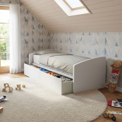 Divano letto singolo con cassettoni: il tuo 3-in-1 salvaspazio - Bianco (1/5)
