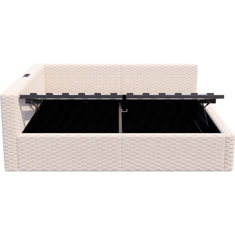 Letto contenitore 140x200 cm velluto beige LED USB-C schienale a L senza materasso (1/5)