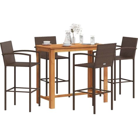 Ensemble de bar de jardin 5 pcs marron bois massif acacia rotin (1/5)