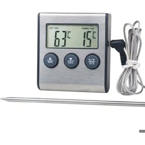 Thermomètre De Cuisine - Écran LCD Grand Format - Sonde Longue 11 Cm - Plage -50 À 300 ℃ - Alarme Température Et Minuterie - 1 Pièce