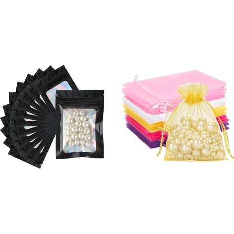 100 Sachets Zip 7x10 cm + 100PCS Multicolor Sacs Organza 10x12 cm, Rangement, Cadeaux, DIY (1/5)