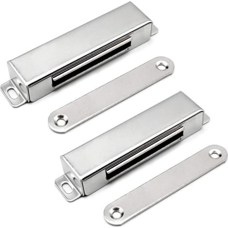 Lot de 2 verrous magnétiques de porte en acier inoxydable avec vis. Convient pour portes, placards, tiroirs, meubles et armoires. (1/4)