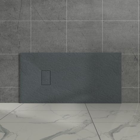 Aquariss Anthracite Rectangular Shower Tray Slate Effect SMC Slip-Resistant Shower Base 1400x700mm with Waste
