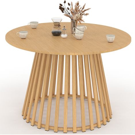 Runder Gartentisch SOLAL 120 cm 6 Personen mit Fuß Metall-Latten in Holzoptik