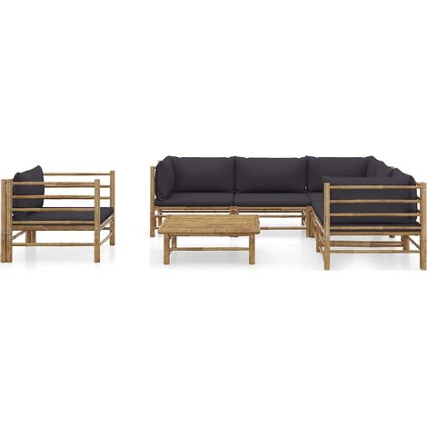 Maison Exclusive - Set Divani da Giardino 7 pz con Cuscini Grigio Scuro in Bambù (1/5)