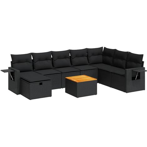 Set Divani da Giardino 9 pz con Cuscini Nero in Polyrattan vidaXL (1/5)