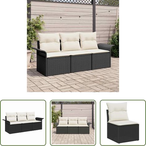 Poly-Rattan - Sofa Set mit Kissen 3 pcs Schwarz Poly-Rattan (1/5)