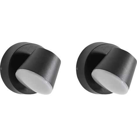 Set of 2 Outdoor Wall LED Light Lamps Black Aluminium External Modern Design Garden Patio SALAS (1/5)