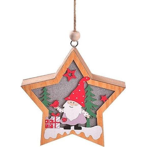 Lampe de Noël en bois avec un lutin et un cadeau - Noël