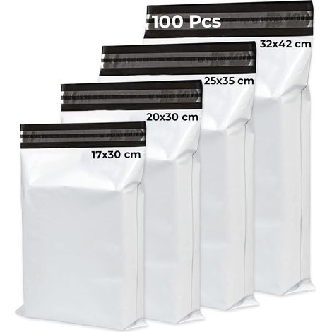 Enveloppe Plastique Expedition, 100Pcs-4 Tailles Différentes - Autoadhésive Emballage Colis Vetement-Résiste à l’eau et aux déchirures Vinted- Parfait pour les petites Entreprise -Blanc (1/5)