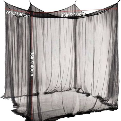 Moustiquaire de Lit, Moustiquaire Baldaquin pour Lit Double 210 x 190 x 240 cm - 4 Portes, Grande Moustiquaire Simple en Polyester pour Le Voyage et la Maison - Noir (1/4)