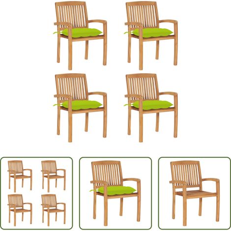 Teakholz -  Stapelbare Gartenstühle mit Kissen 4 Stk. Massivholz Teak (1/5)