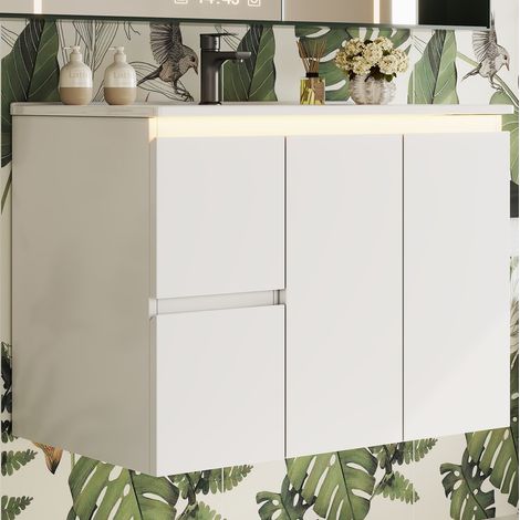 Mobile bagno con lavabo 76 x 47 x 57 cm sospeso, LED a sensore radar, bianco HAVRYA (1/5)