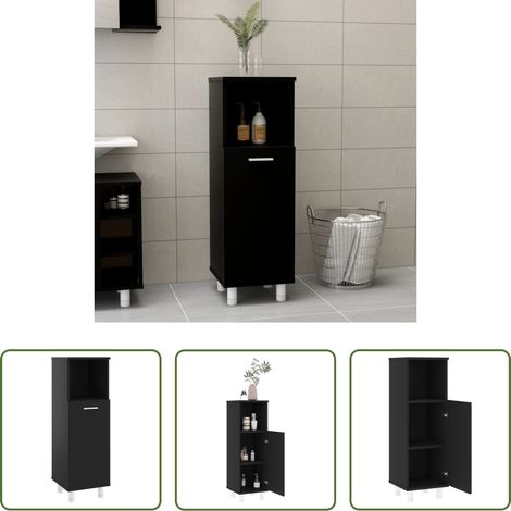 vidaXL Armoire buanderie - Armoire de salle de bain Noir 30x30x95 cm Aggloméré (1/5)