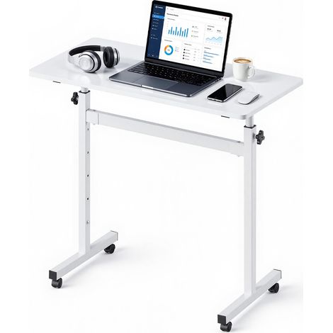 VEVOR Scrivania Regolabile in Altezza, Postazione Sit-Stand Mobil, Piano di Tavolo da 810 x 410 mm, Ruote Bloccabili e Gancio Portaoggetti, Capacita Massima di 25 kg, Ideale per Casa e Ufficio, Bianco (1/5)