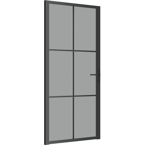 Porte intérieure 93x201,5 cm Noir Verre ESG et aluminium