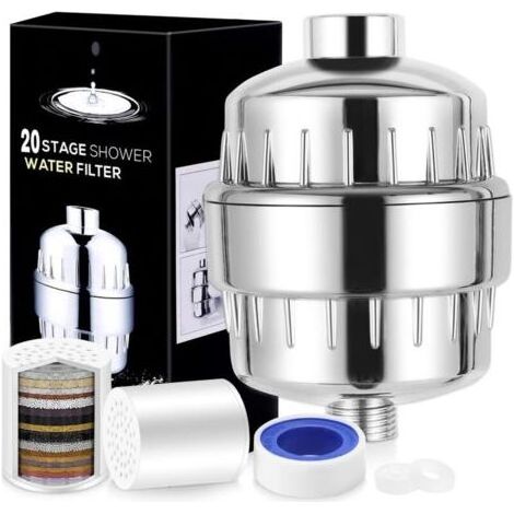 Filtre de douche à 20 étapes, filtre à eau dure, peau et cheveux plus sains, élimine le chlore, les métaux lourds et sédiments, adoucisseur d'eau à la vitamine C (1/5)