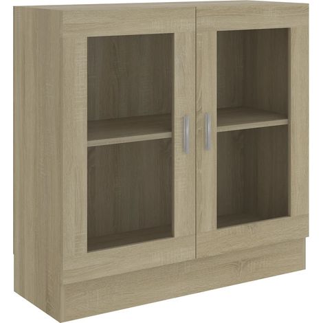 Armoire à vitrine classique épurée 82,5 x 30,5 x 80 cm espace de rangement décoratif en bois d'ingénierie chêne sonoma (1/5)