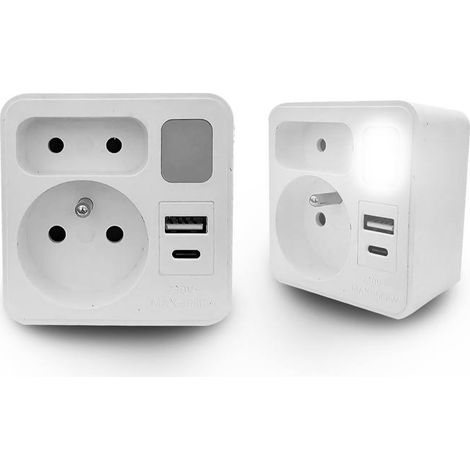 DOUBLE RÉPARTITEUR AVEC LAMPE 1x USB + 1x USB C