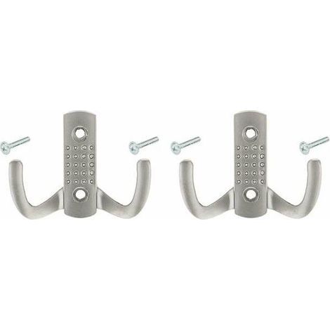 2x Crochet double 58mm en métal finition chrome satiné avec vis Mural Cuisine Salle de bain Porte Manteau Serviette Sac Couvert Vêtement Dressing Meuble Placard Patère